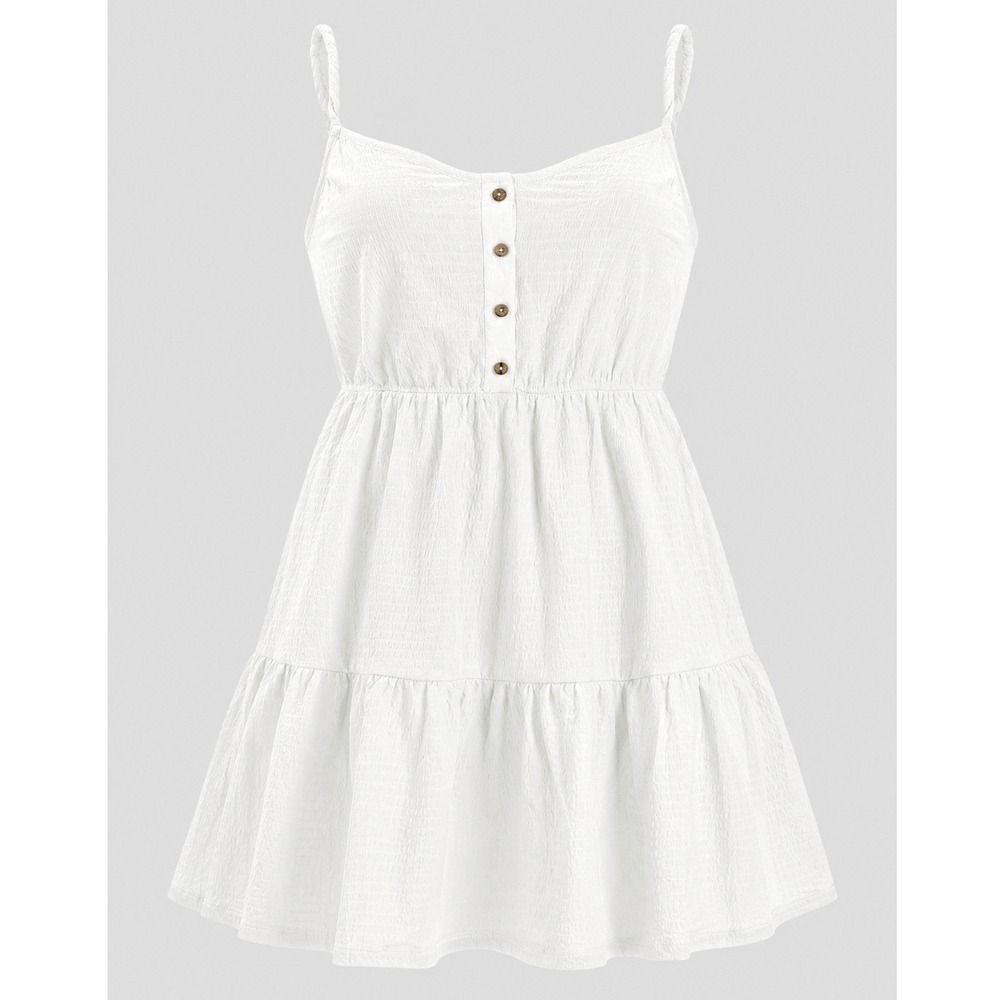 Roxy White Textured Tiered Mini Dress Smocked Back XL Sun Dress Beach Boho